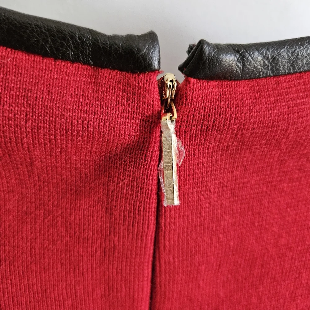 Tory Burch Wool Leather Trim Sleeveless Dress Red Black